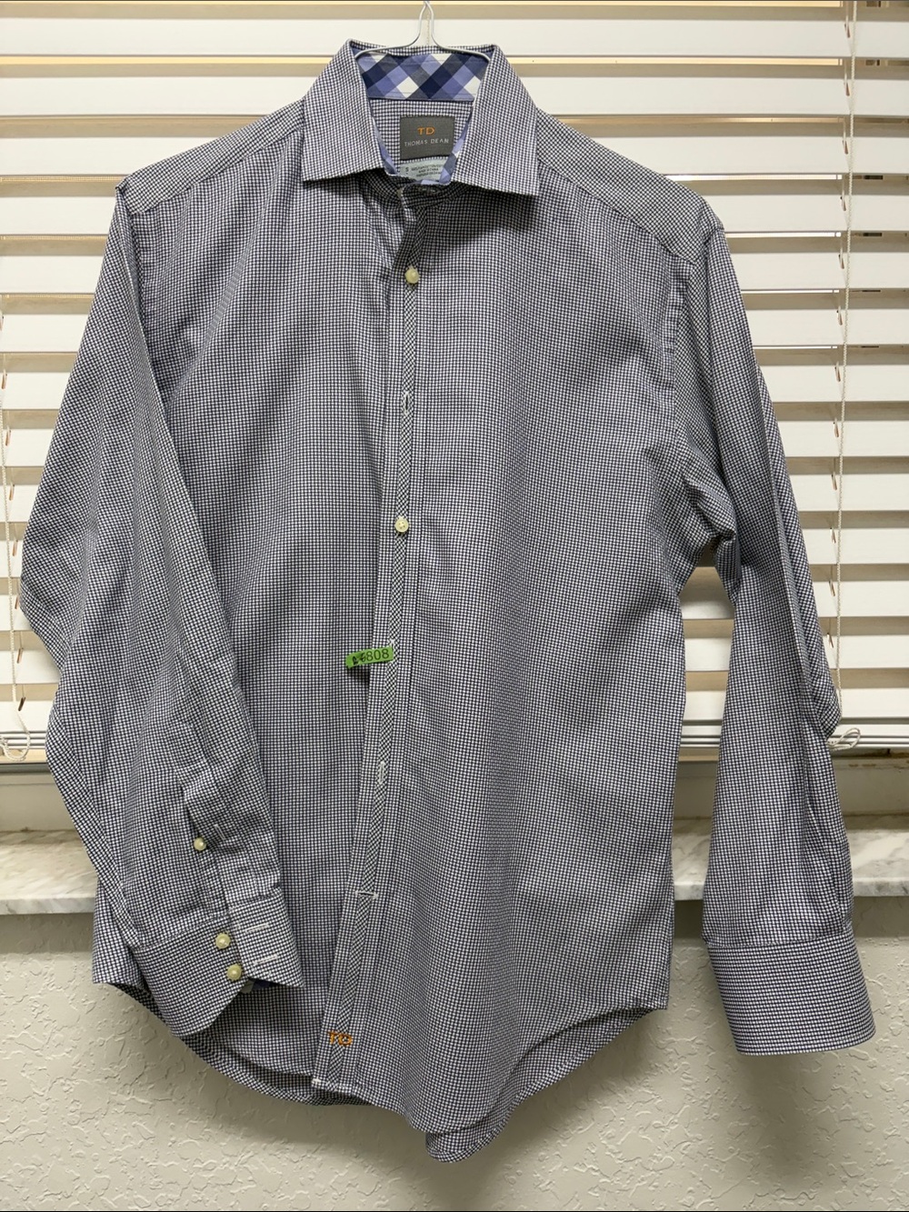 Thomas Dean Men's Navy and White Micro-Check Dress Shirt